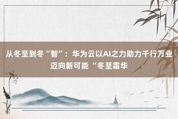 从冬至到冬“智”：华为云以AI之力助力千行万业迈向新可能 “冬至霜华